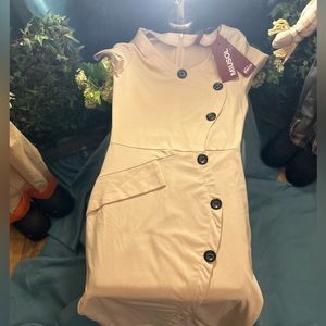 NWT Long cream party dress with accent buttons.